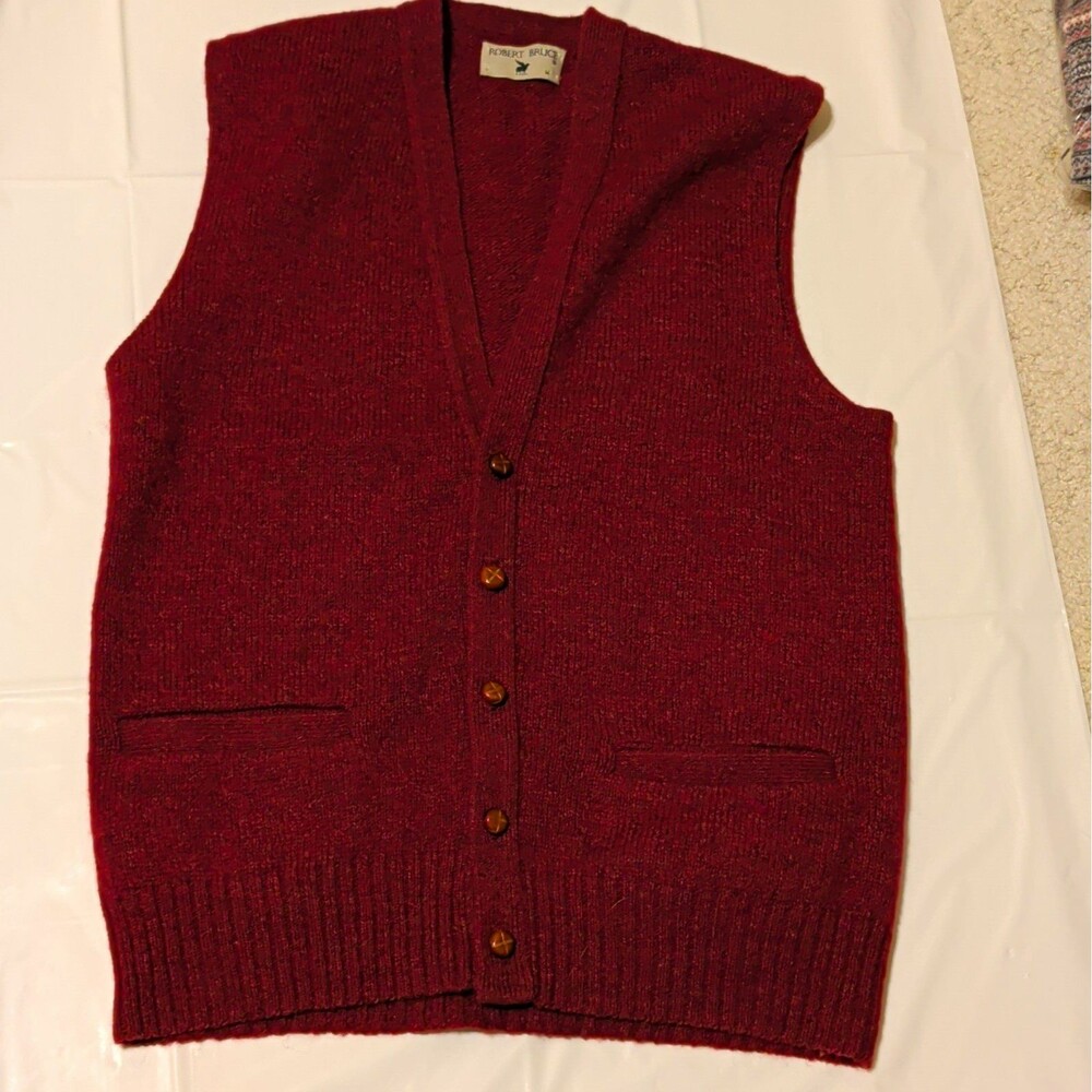 Vintage 70s Robert Bruce Men's Knit Sweater Vest Burgundy Maroon Grandpacore USA